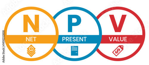 NPV - net present value. acronym business concept. vector illustration concept with keywords and icons. lettering illustration with icons for web banner, flyer, landing page, presentation