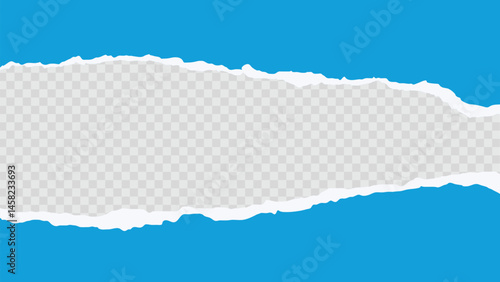 Blue paper with torn edge and transparent background in the middle vector stock
