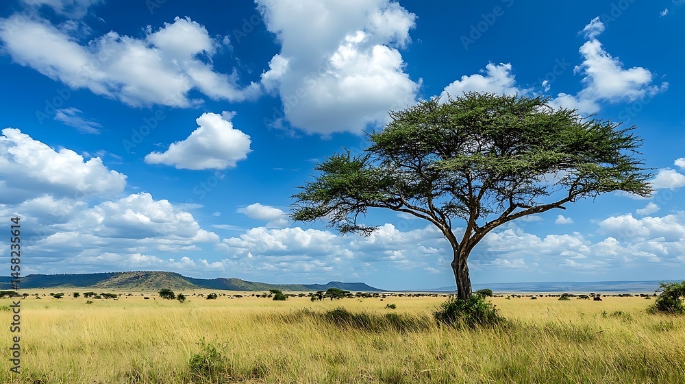 Lone acacia with African savanna. (10) Lone acacia with African savanna. (10)