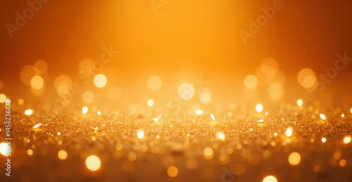 gold glitter background with bokeh lights and copy space for christmas or birthday