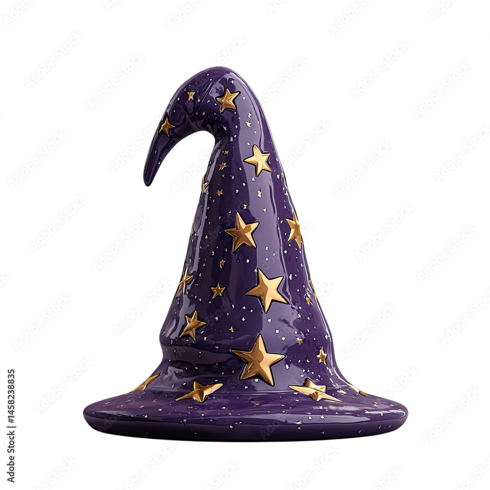 Png of A whimsical purple witch hat adorned with golden stars, perfect for Halloween or magical themes. Png of A whimsical purple witch hat adorned with golden stars, perfect for Halloween or magical themes.