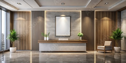 Wallpaper Mural Modern hotel lobby with sleek, minimalist decor featuring a stunning empty frame against a neutral color backdrop, chic lobby design, modern interior design Torontodigital.ca