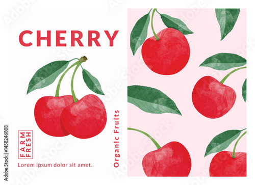 Cherry packaging design templates, watercolour style vector illustration.