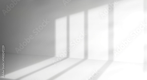 Wallpaper Mural White empty room interior with window shadow silhouettes cast on blank wall from bright sunlight. Minimalistic background with black and white photo effect. Realistic abstract geometric shapes. Torontodigital.ca