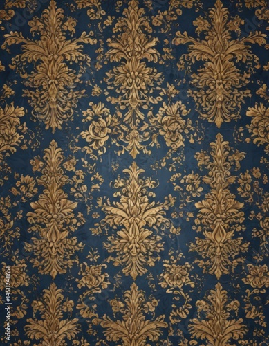 Elegant gold and blue damask floral wallpaper pattern  ,  leaf,  wall covering,  elegant
