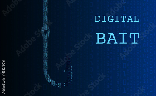 Digital bait, fishing hook as a bait symbol on a gradient blue background. Poster