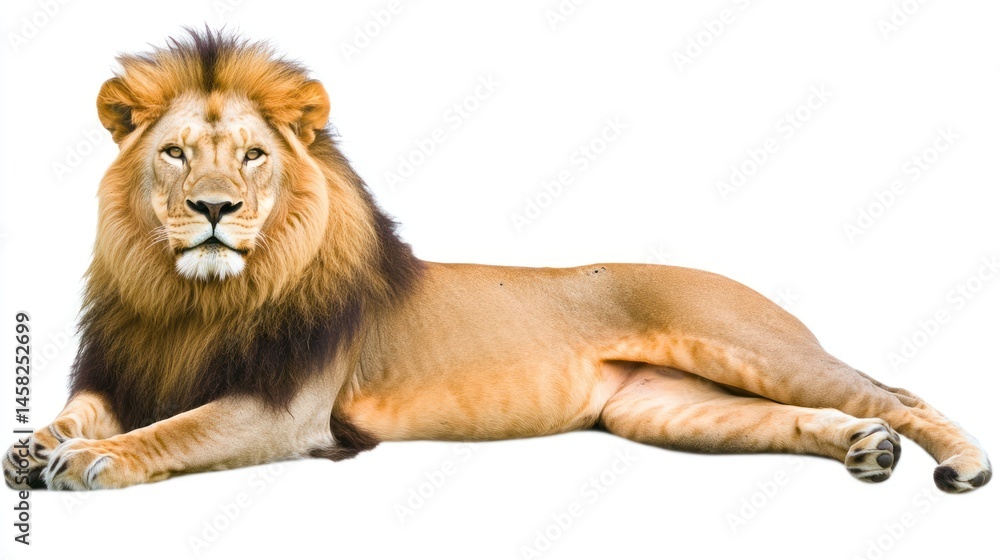 Obraz premium Majestic Male Lion Reclining: A Powerful Portrait of African Wildlife