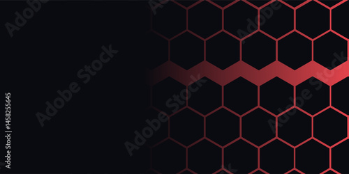 Dark gray and red horizontal hexagonal technology abstract vector background.