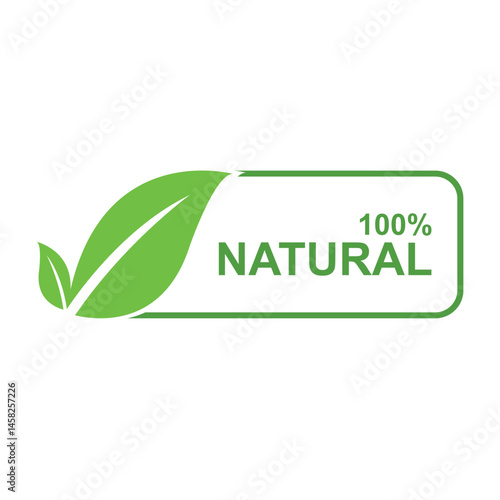 100 Percent Natural Product Label with Green Leaves