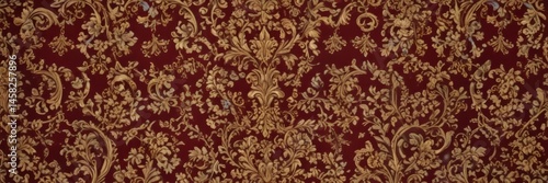 Burgundy & gold baroque floral wallpaper  Intricate scrollwork, luxurious pattern , gold, textile, intricate