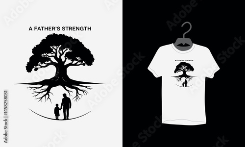 Father's Day T shirt Design, Vector illustration, silhouette design, daddy ,motivational, father's strength, Silhouette tree, bonding, children,
