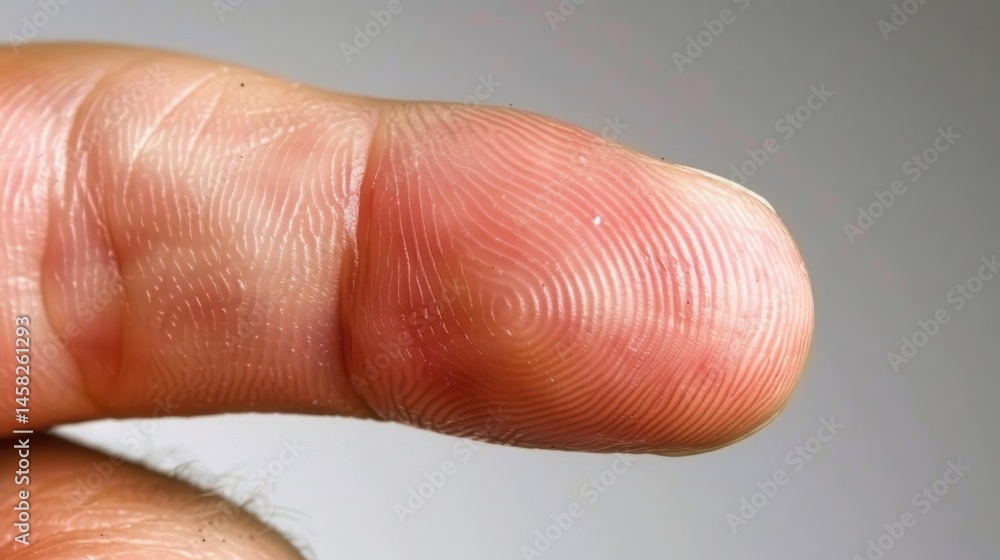 Fototapeta premium Close-up of a finger with visible hangnail and ridges illustrating skin texture and potential discomfort due to a common nail condition
