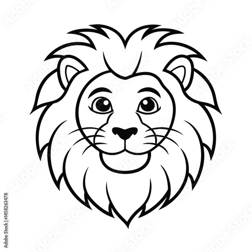 a cartoon lion s face thick smooth mane vector art silhouette