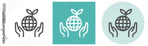 NET ZERO 地球をかかえる手｜ライン・アイコン　[線の編集可能]