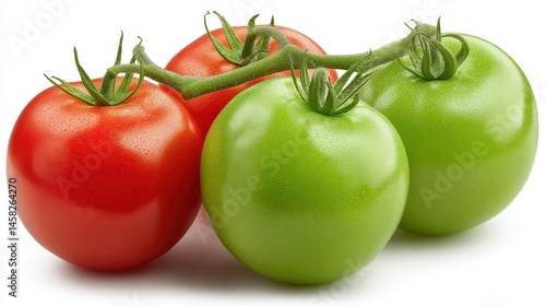 Wallpaper Mural Vibrant collection of ripe red and fresh green tomatoes showcasing glistening water droplets and natural textures on a white backdrop expressing healthy eating and culinary richness Torontodigital.ca