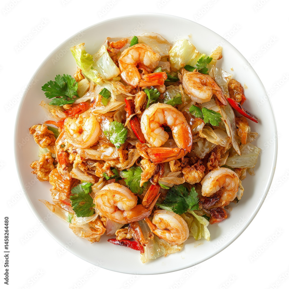 Delightful shrimp fried cabbage dish featuring vibrant shrimp and fresh vegetables on a transparent background, Shrimp Fried Cabbage. thai food on transparent background Delightful shrimp fried cabbage dish featuring vibrant shrimp and fresh vegetables on a transparent background, Shrimp Fried Cabbage. thai food on transparent background