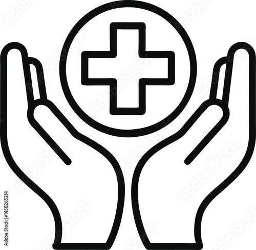 Hand holding cross icon vector illustration on transparent background.