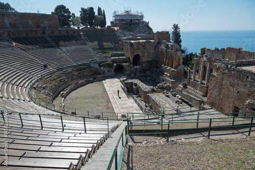 The Greek theatre of Taormina fragments, Sicily, Italy.