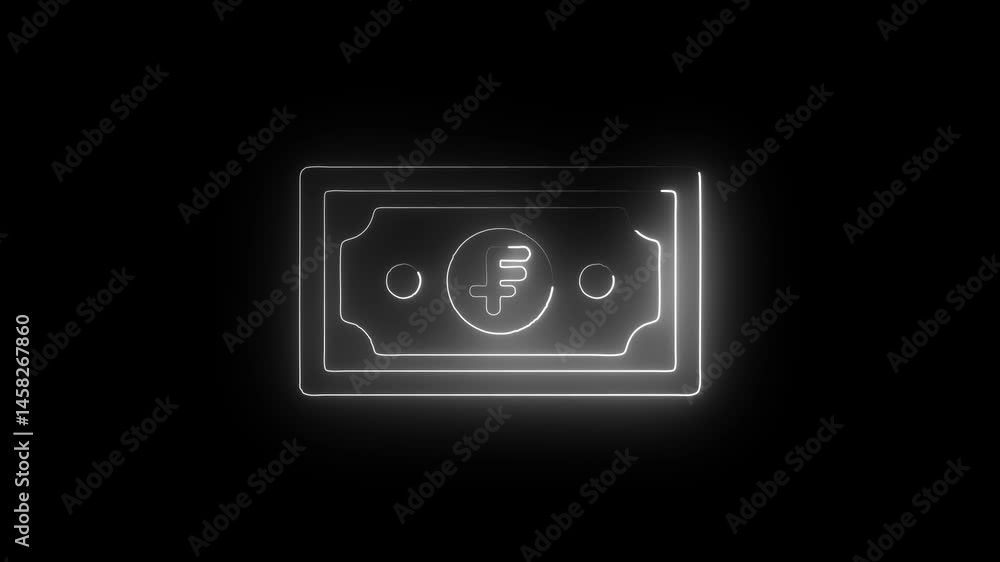 Glowing neon swiss-franc icon isolated on black background. HD Video motion graphic animation Glowing neon swiss-franc icon isolated on black background. HD Video motion graphic animation