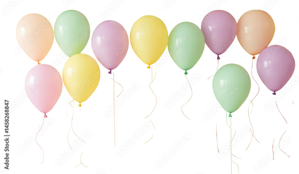 Whimsical balloon composition in pastel colors with balloons in the shape of flowers. Cut out. Isolated background Whimsical balloon composition in pastel colors with balloons in the shape of flowers. Cut out. Isolated background