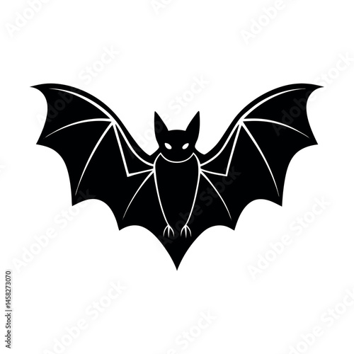 Simple Bat with Spread Wings with Clear Outline
