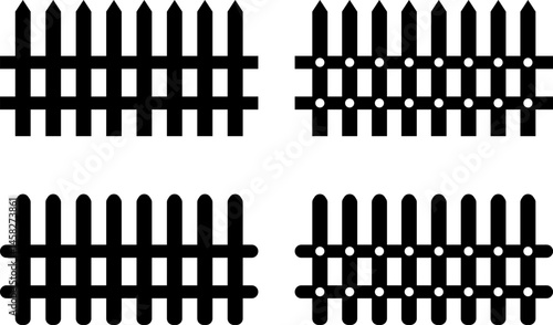 fence symbols and signs. Wood fencing. metal profiled sheet. wire mesh. crowd control barricades