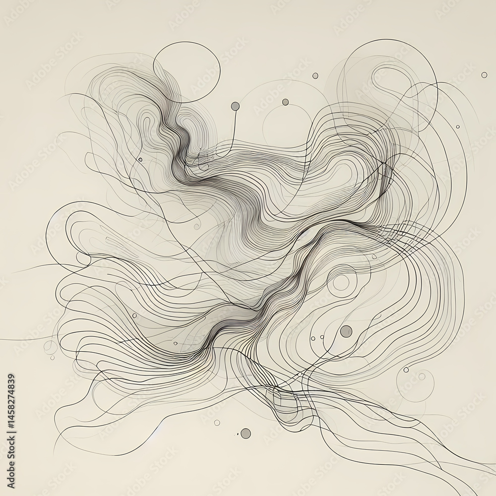 Fototapeta premium A sophisticated fine-line ink piece — delicate and abstract, made for clean editorial layout or wall decor. Generative AI