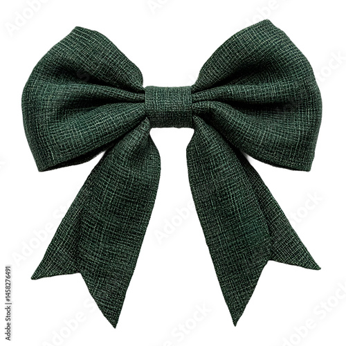 Front view of a dark green forest bow isolated on a white transparent background.