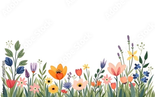 Spectacular Dainty wildflowers border isolated on transparent background. PNG file, cut out. High quality