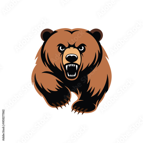 Wild brown bear full body running in forest animal colorful vector illustration