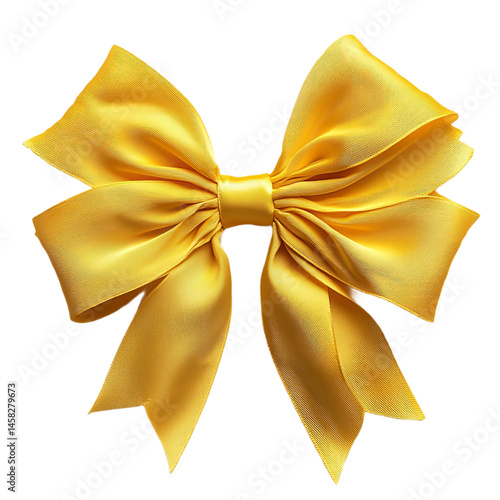 Front view of a sunflower yellow bow isolated on a white transparent background.
