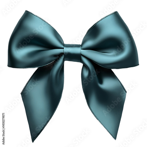 Front view of a teal satin bow isolated on a white transparent background.