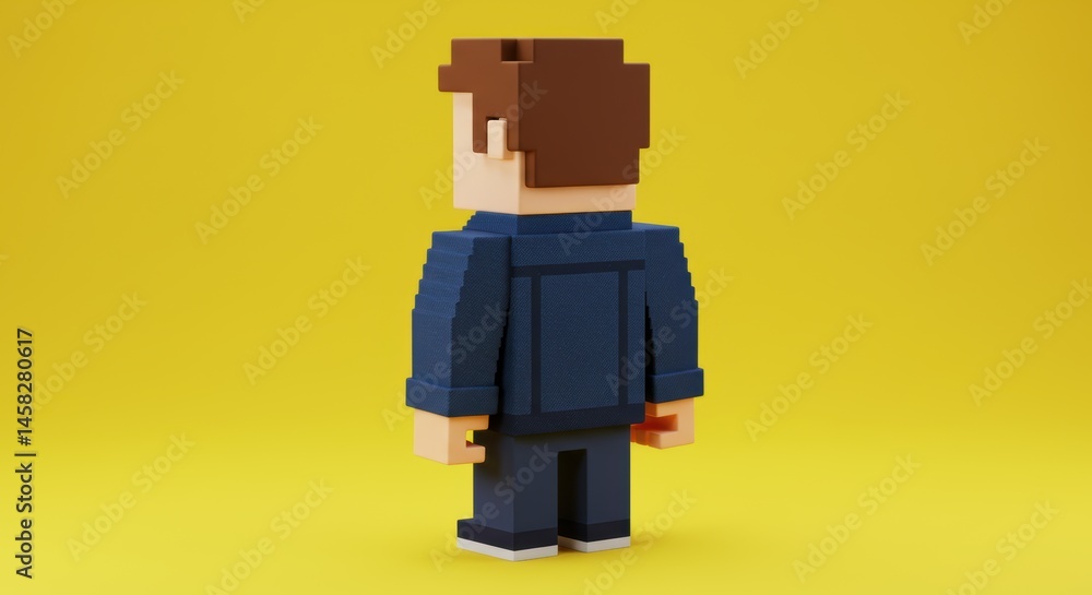 Voxel character illustration on yellow background Voxel character illustration on yellow background