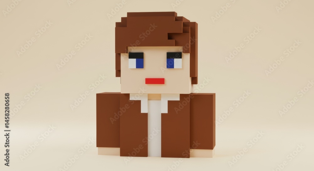 Obraz premium Pixelated cartoon character on tan background