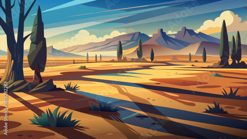 Shadows drift slowly across the still surface of an open, sunlit plain