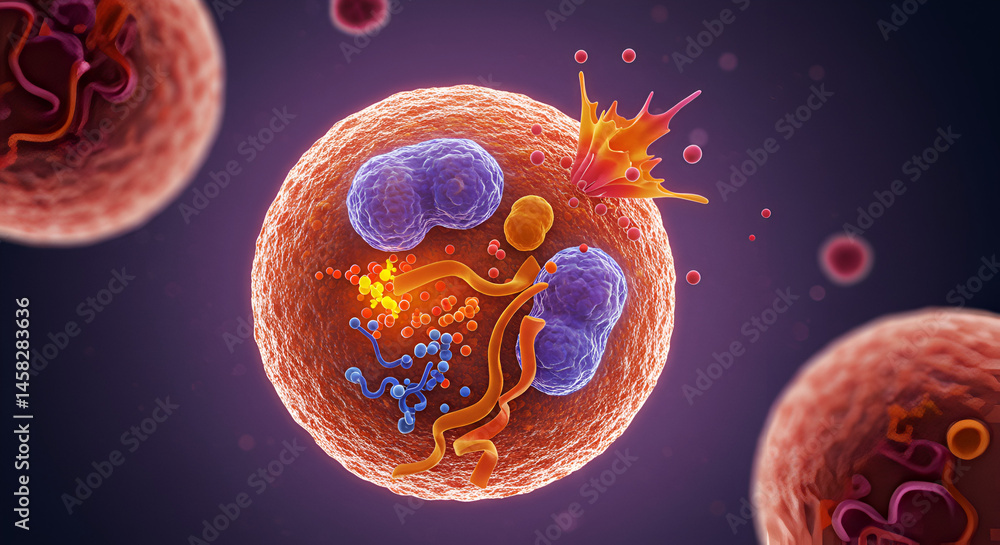 Naklejka premium Pituitary Acidophil Cell Secreting Growth Hormone – Endocrine Function Illustration