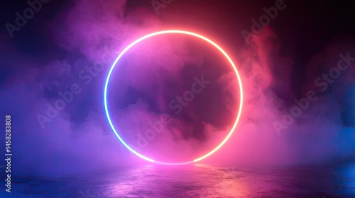 Wallpaper Mural Vibrant neon circle frame in a smoky, dark scene. Torontodigital.ca
