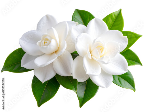  Two white gardenias flowers, transparent background PNG