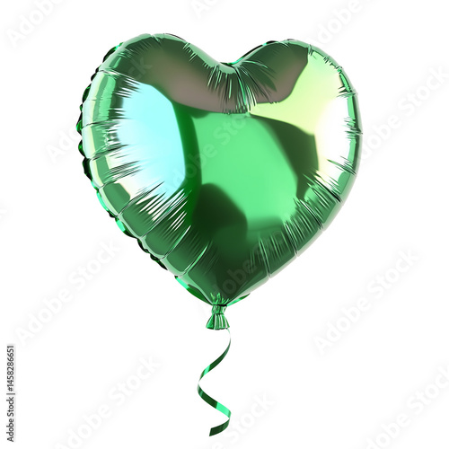 3d rendering icon green heart balloon illustration PNG. cartoon minimal style chrome heart shape balloon on transparent isolated background.