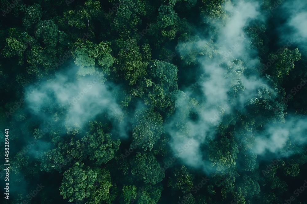 Obraz premium Misty Forest Aerial View. (1)