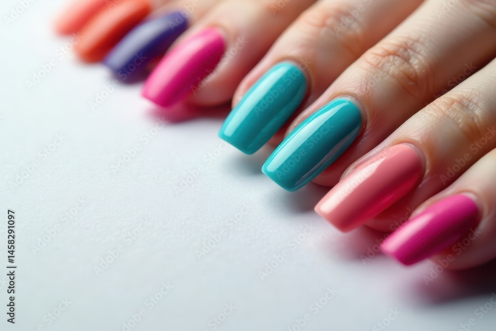 Numerous nail tips arranged in varying shades and finishes , matte, gradient Numerous nail tips arranged in varying shades and finishes , matte, gradient
