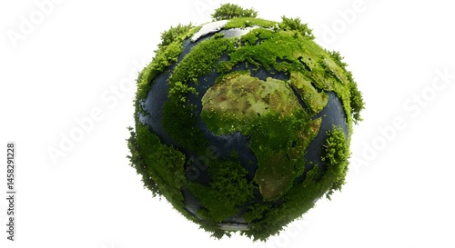 Lush Green Earth: A 3D Render of a Moss-Covered Globe