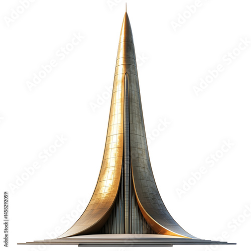 3D front view illustration of the Museum of Cosmonautics Russia monument isolated on a white transparent background.