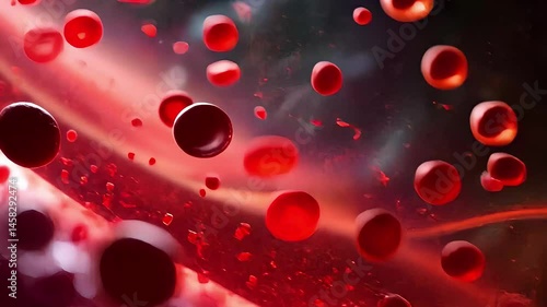 This vibrant depiction illustrates red blood cells moving rapidly through blood vessels, showcasing the dynamic nature of circulation within the human body.