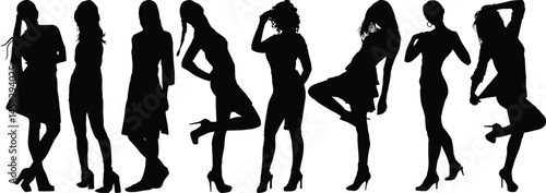 Fashion Girl Silhouettes Vector – Stylish Female Poses Clipart Collection