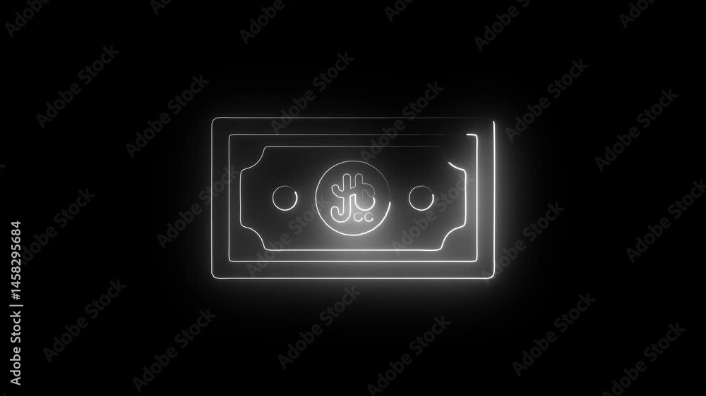 Glowing neon riyal icon isolated on black background. HD Video motion graphic animation Glowing neon riyal icon isolated on black background. HD Video motion graphic animation