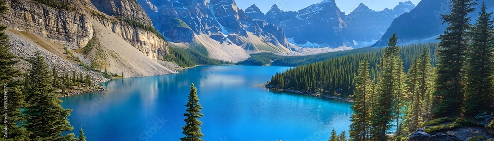 Picturesque mountain lake nestled in a valley.