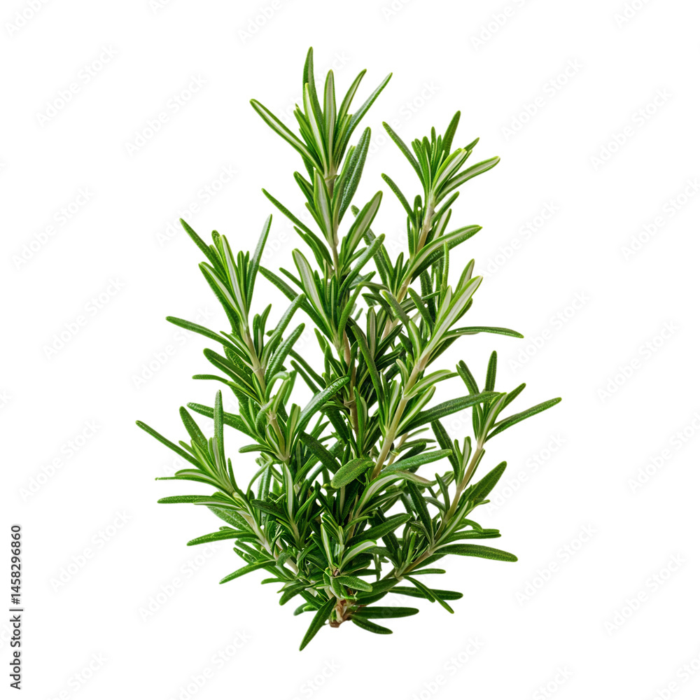 Fototapeta premium A Flourishing Rosemary Plant with Slender Green Leaves Isolated on Transparent Background