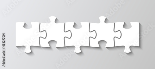 Puzzle business chain infographic with 5 steps. Business info graphic. Jigsaw infographics grid. Process diagram presentation pieces, parts in a row. Vector illustration