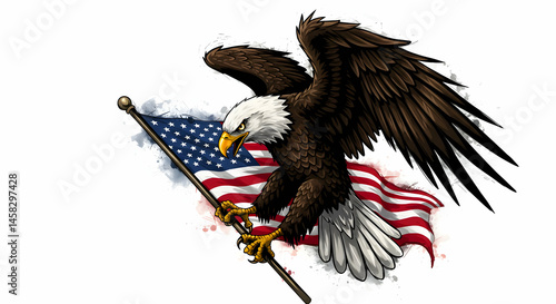Eagle Flying with Flag Artwork Illustration